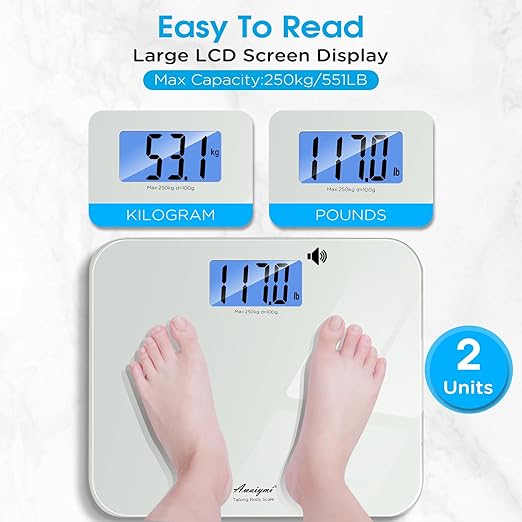 Talking Scales for Body Weight Highly Accurate Digital Talking Bathroom Scale with Large LCD Screen Auto On &amp Off Talking Scales for Visually Impaired or Elderly Includes Batteries 551 LB