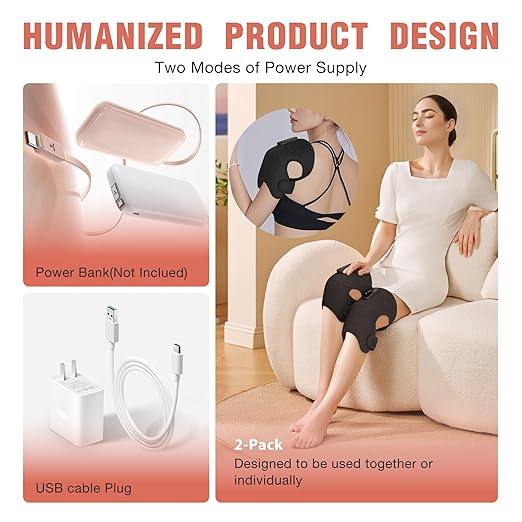 Red Light Therapy &amp Vibration Massage Knee Brace 660nm&amp850nm Near Infrared Light Therapy Heated Knee Massager for Pain Relief A Pair of Knee WrapHeating Pad for Faster Recovery
