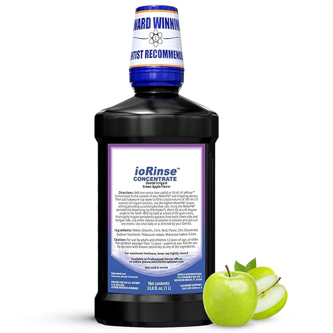 ioRinse Concentrated Irrigant with Active Molecular Iodine Alcohol-Free Dental Irrigant for use with Waterpik Water Flossers and All Other Oral Irrigation Devices