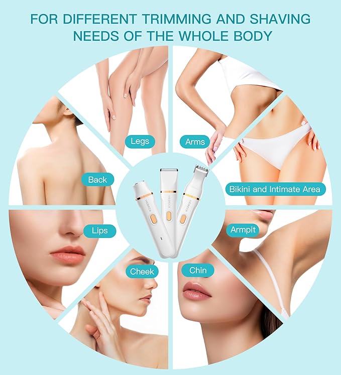 Bikini Trimmer for Women 3in1 Electric Razor for Women with Facial Trimmers &amp Intimate Shaver for Sensitive Skin Waterproof Wet &amp Dry Use Rechargeable Pubic Hair Trimmer Removal