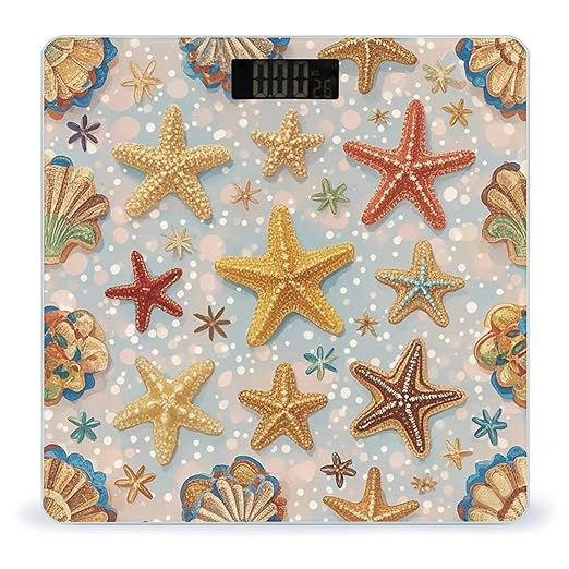 Shell Starfish Pattern Scale for Body Weight Digital Bathroom Scale Toughened Glass High Precision Scales for Body Weight with Large LCD Backlight Display Weight Scales