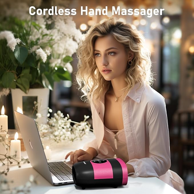 QUINEAR Hand Massager - Cordless Hand Massager with Heat and Compression for Arthritis Carpal Tunnel and Stiff Joints - Gifts for Women Men- FSA-HSA(Pink)