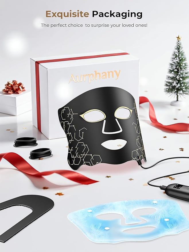 LED Light Therapy mask (E106A) for Face LED Light Therapy Mask with Adjustable Brightness and Timer Soft Silicone Red Light Therapy Mask for Home &amp Travel Black