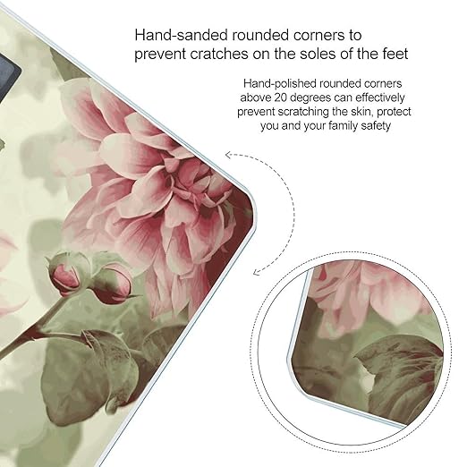 Beautiful Vintage Pink Flower Bathroom Scale Automatic Power On/Off Body Scales LCD Backlight Display Square Digital Scale Rounded Corners Bathroom Scales for Home Bedrooms