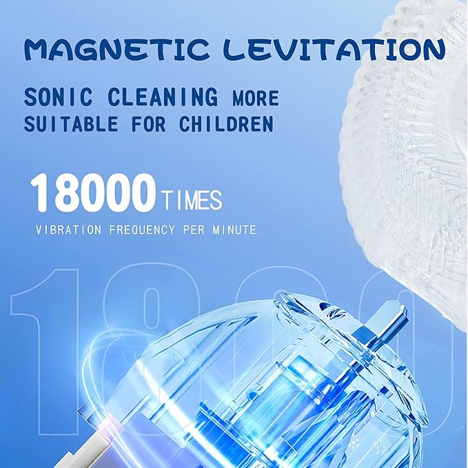 Kids U Shaped Electric Toothbrush with 4 Brush Heads Sonic Toothbrush Kids with 5 Modes Cartoon Dinosaur 360-Degree Cleaning IPX7 Waterproof Design (6-12 Age (Blue))