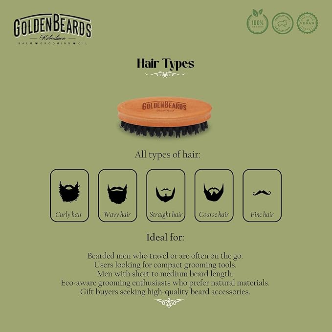 Golden Beards Travel Beard Brush – Pear Tree Wood Handle &amp Natural Boar Bristles – Compact Grooming Tool That Fits in Your Bag Perfect for Beard Maintenance on the Go