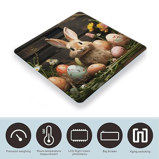 Easter Egg Bunny Digital Bathroom Scale for Body Weight with High Precision Digital Weighing Scale with BMI Clear LCD Display and Step-On Measures Weight Up to 180kg