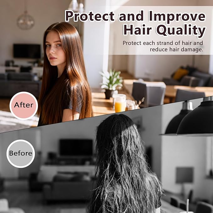 Cordless Hair Straightener Brush Portable Travel Hair Straightener 2 in 1 Cordless Mini Rechargeable Flat Iron &amp Hair Straightener Brush with Dust Cover Digital Display (Pink)