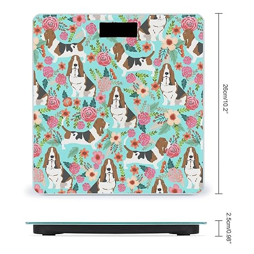 Sweet Basset Hound Florals Scale for Body Weight Digital Bathroom Scale Precision Smart Weighing Scales with Clear LED Display Accurate High Precision Scales Weighing Machine