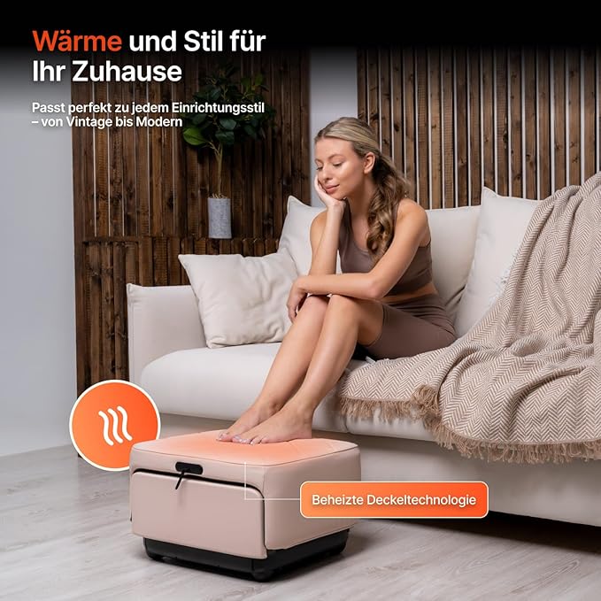 GESS PUF 3-in-1 Foot &amp Calf Massager Electric with Heat &amp Shiatsu Air Compression Timer - Massager for Blood Circulation &amp Relaxation at Home Beige