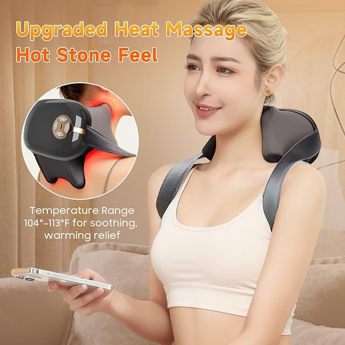 Neck Massager with Heat – Portable Shiatsu Neck &amp Shoulder MassagerDeep Tissue Electric MassageAdjustable Heat SettingsMuscle Relaxation for NeckShouldersBackPerfect for HomeOfficeand Trav