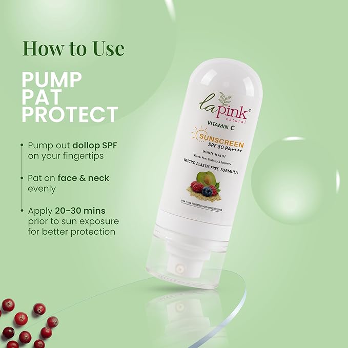 La Pink Vitamin C Sunscreen For Men and Women | SPF 50 PA++++ UVA + UVB Hydration &amp Moisturization 100% Microplastic Free Formulation | Non Greasy | Zero White Cast | 50gm