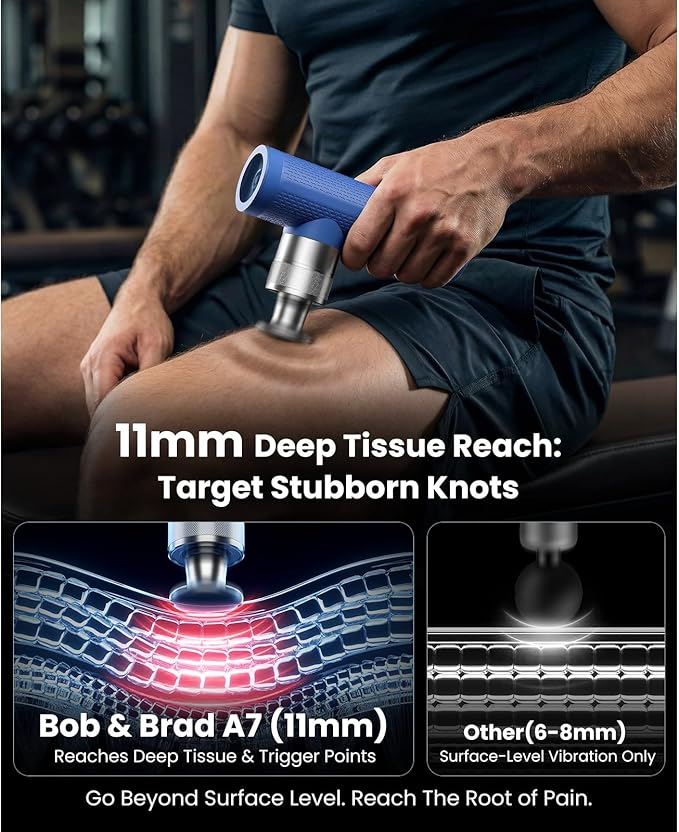 BOB AND BRAD A7 Deep Tissue Massage Gun FSA-HSA Eligible 11mm Amplitude Percussion Massager for Back &amp Neck Pain Relief Portable Muscle Recovery Gun with Metal Head Quiet Gift for Athletes