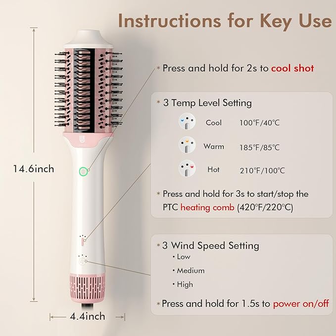 2-in-1 Blow Dryer Brush &amp Hair Straightener Ionic &amp Ceramic Thermal Brush with Adjustable Heat &amp Cool Shot 110000 RPM Motor High-Speed Motor for Frizz-Free Smooth &amp Voluminous Hair