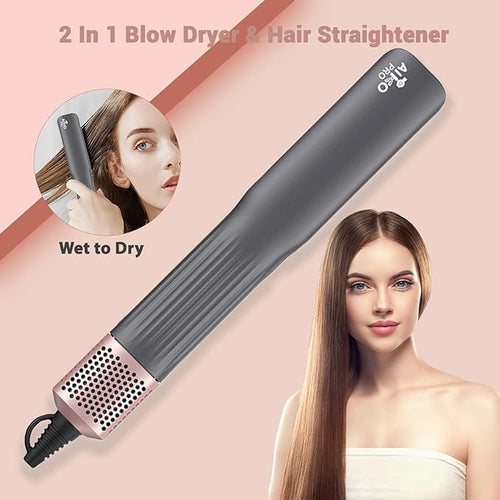 2 in 1 Wet to Dry Hair Dryer and Straightener with High Speed Airflow Ionic Air Straight Style from Wet Hair Rapid Heat-Up Adjustable Temps LCD Display Fast Drying and Hair Straightening in One