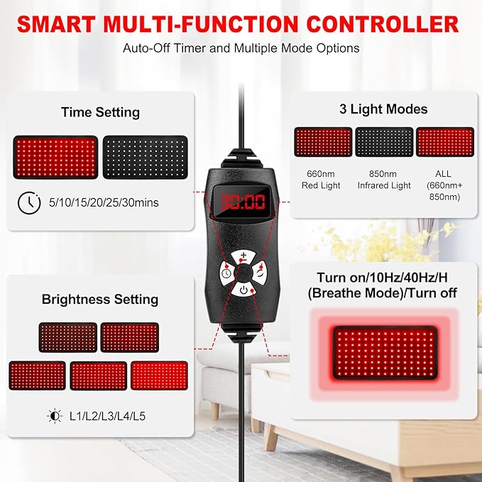 Red Light Therapy for Body 24 x 12 Large Infrared Red Light Therapy Belt Pad with Timer for Back Belly Shoulder Muscle Pain Relief 32W Portable 660nm 850nm Home Heating Light Therapy