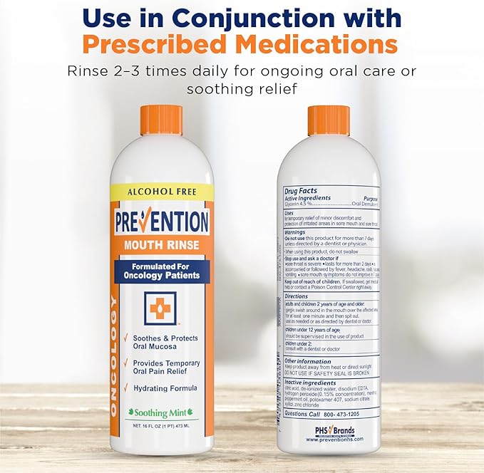 Prevention Oncology Alcohol Free Mouthwash Soothing Gentle &amp Moisturizing Mouthsore and Dry Mouth Mouthwash Specially Formulated for Patients Undergoing Oncology Treatment - 2-Pack