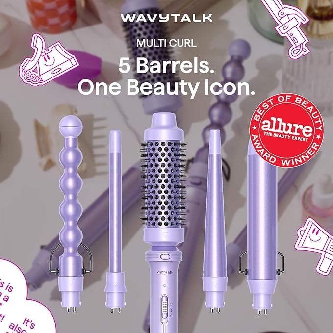 Wavytalk Multi Curl 5 in 1 Curling Wand Set and Heat protectant Spray for Hair 5 Fl Oz