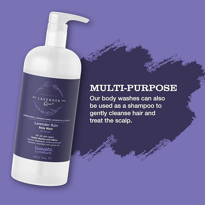 Tweak’d by Nature - Lavender Rain Body Wash Sulfate Free Natural Hydrating and Moisturizing Gentle Lavender Shower Gel and Body Wash for Women (2 Pack)