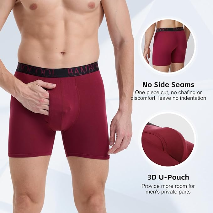 BAMBOO COOL Men's Ultra ComfortSoft Underwear Moisture Wicking &amp Breathable No Ride Up Boxer Briefs with Fly Multipack