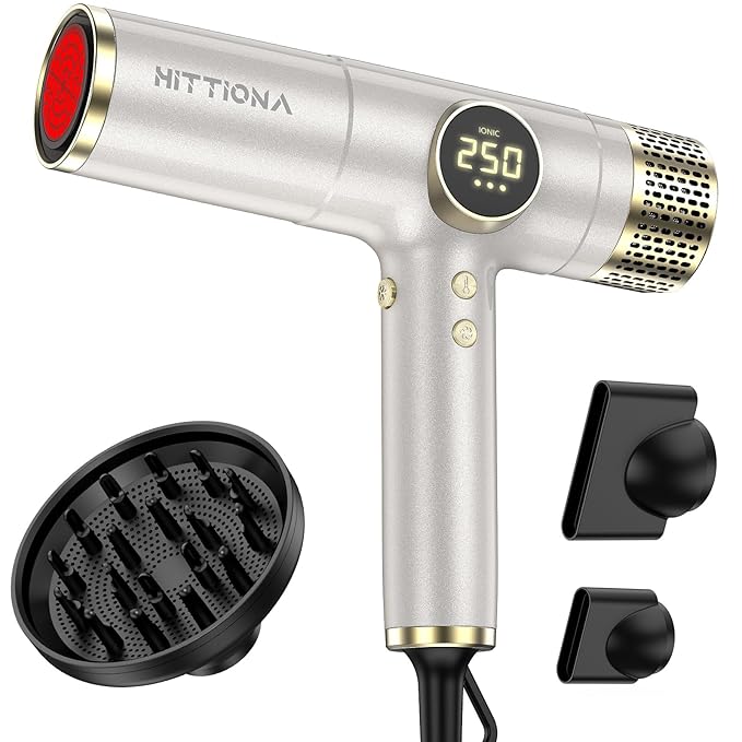 Infrared Ionic Hair Dryer with Diffuser - 2000W Dual Voltage Blow Dryer Gift for Women Fast Drying Frizz Control Lightweight &amp Low Noise Red Light &amp Negative Ions European Travel 110V-240