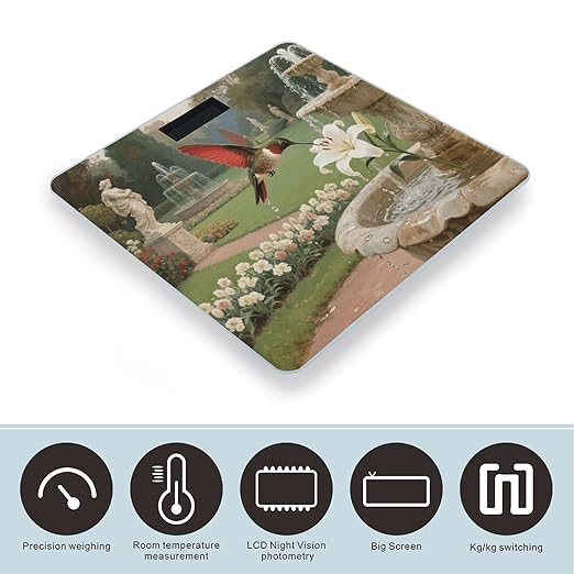 Hummingbird Garden Bathroom Scale for Body Weight LCD Display Digital Bathroom Scale Tempered Glass Bathroom Weight Scales Fashion Smart Scales for Home Bedroom 400 Lb