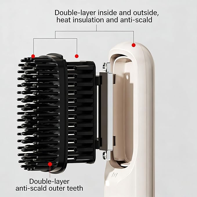 2026 Upgraded Cordless Straightening BrushNegative Ionic Hair Straightener Brush - Straightening Comb for Travel 3 TempPortable Fast Heating Ceramic Brush for Women Short Long Hair (Beige)