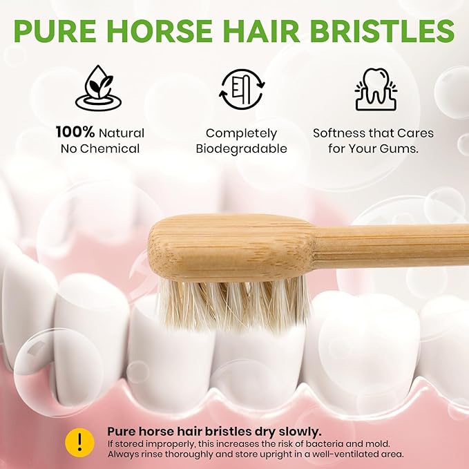 Replacement Toothbrush Heads Compatible with Philips Sonicare Eco-Friendly Bamboo Handle with Natural Horse Hair Bristles Ultra Soft &amp Deep Cleaning Zero Waste Plastic-Free Alternative