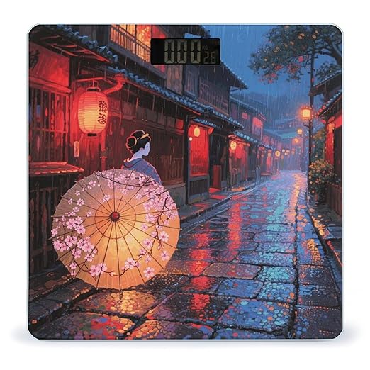 Kyoto Geisha Paper Umbrella Scale for Body Weight Sturdy Tempered Glass Weighing Scales with LCD Display Accurate Digital Bathroom Scale Convenient Body Fat Smart Scales Easy Read