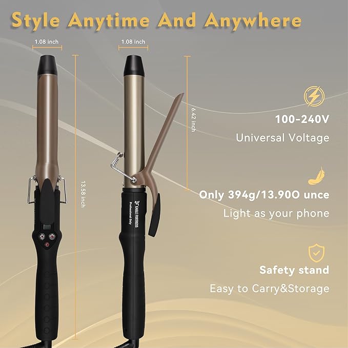 Eagle Fortress Curling Iron 1 Inch | Hair Curler &amp Curling Wand with Digital Display for Smooth Long-Lasting Curls | Fast Heating Ceramic Barrel