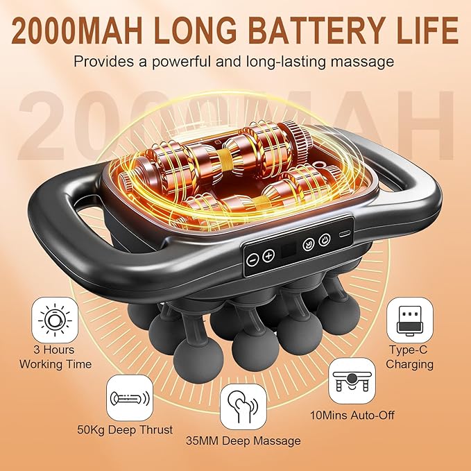16 Head Massage Gun Deep Tissue Percussion Muscle Massager with 9 Modes &amp Levels Red Light Therapy Portable Massage Gun Set Quiet Back Massager for Shoulder Legs Waist Body Pain Relief (Gray)