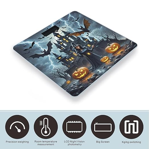 Witches Night Bathroom Scale for Body Weight Bathroom Weighing Scales with Back Lit LED Display Sturdy Tempered Glass Body Weight Bathroom Scale 400lb Weighing