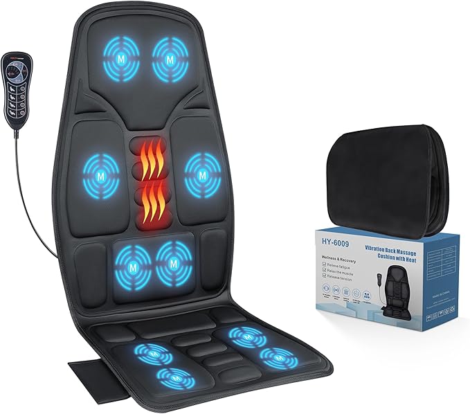 Sotion Seat Massager Vibrating Back Massager for Chair Massage Cushion 10 Vibrations to Relieve Stress and Fatigue for Back Shoulder and Thighs