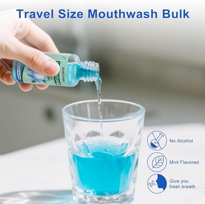 Mini Mouthwash and Travel Size Toothpaste BulkBlue 35ml/1.2 fl oz Mint Flavor Mouthwash and 0.35oz Small Toothpaste for TravelOfficeToiletry Kits