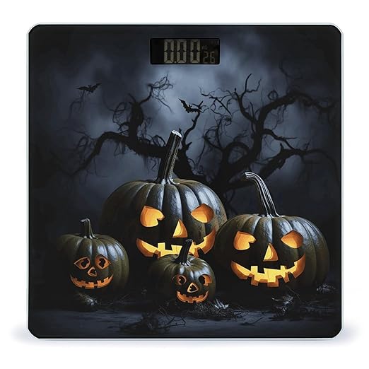 Halloween with Pumpkins Bathroom Scale Large LCD Backlight Display Digital Scale Rounded Corners Body Scales Automatic Power On/Off Bathroom Scales for Home Bedrooms