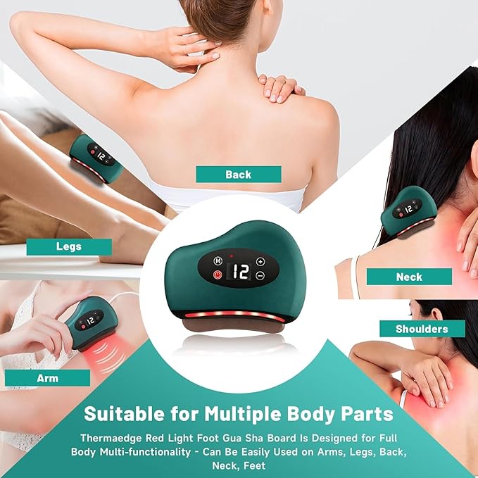 Thermaedge Plantar Fasciitis ThermaEdge Foot Scraper 12 Massage Levels and 12 Heat Levels Red Light Heated Gua Sha Device for Plantar Fasciitis 4-in-1 Vibration Device for Muscle Care (Green)