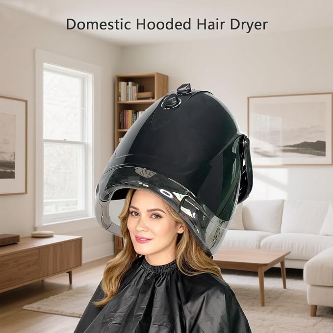 1000W Professional Hooded Hair DryerStanding Blow Hair Dryer with Cap and WheelsTemperature and time are AdjustableSuitable for Salon and Home (Black-Stainless Steel Column)