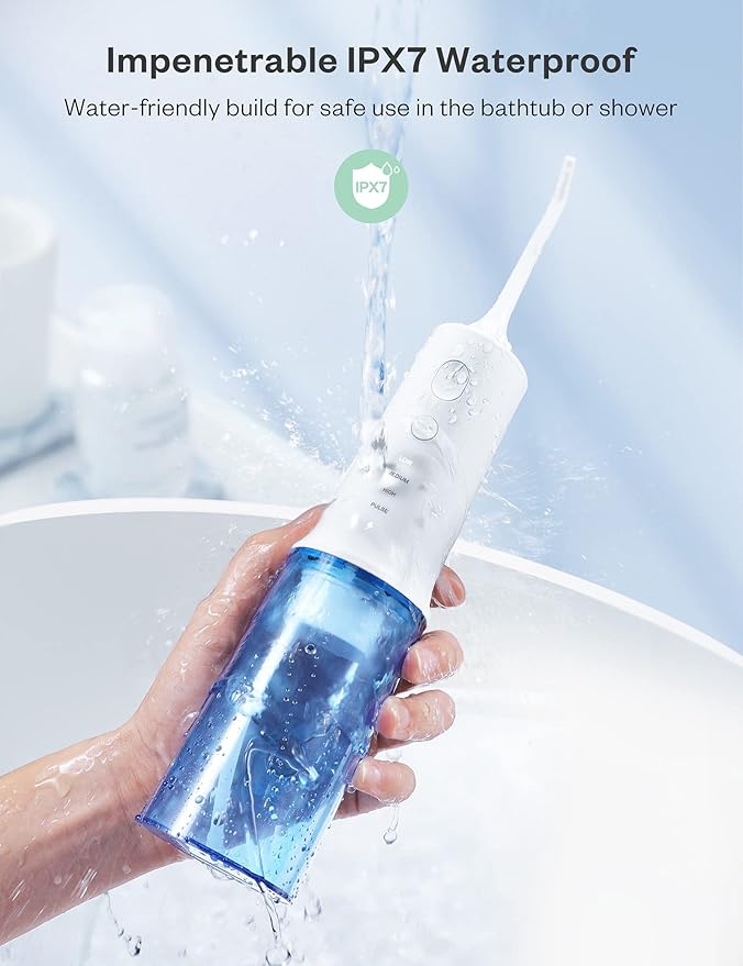 Water Dental Flosser Professional 320ML Tank Cordless Oral Irrigator - Portable and Rechargeable IPX7 Waterproof 4 Modes Water Flossing with Cleanable Water Tank for Home and Travel