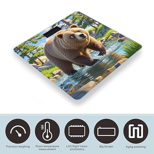 Bear Crossing The River Scale for Body Weight Highly Accurate Digital Bathroom Body Scale Digital Bathroom Scales for People Anti-Slip Large LCD Display Smart Scales