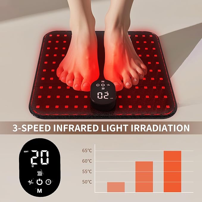 Red Light Therapy for Feet Cordless Infrared Light Therapy Foot Mat 8 Modes Red Light Therapy Pad for Feet with 660nm Red &amp 850nm Near Infrared LEDs Heat &amp Timer