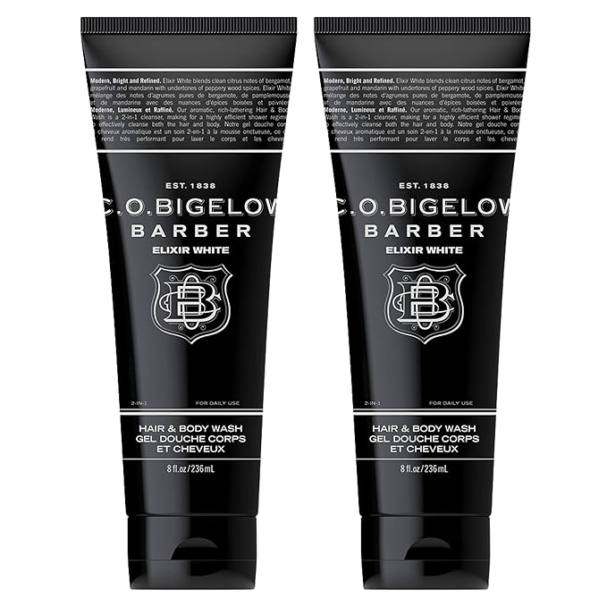 C.O. Bigelow Elixir White Hair &amp Body Wash for Men Pack of 2 Spice &amp Citrus Scented Men's 2 in 1 Shampoo &amp Body Wash 8 Fl Oz