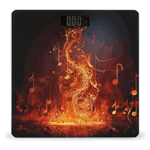 Red Flame Music Note Scale for Body Weight Anti-Slip Digital Bathroom Scale Sturdy Toughened Glass Weighing Scales High Precision Safe Rounded Corners Smart Scales