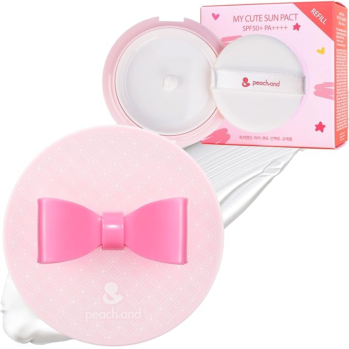 Peachand Baby Kids Mineral Sun Cushion SPF50+ PA++++ Korean Skin Care Pink ribbon – Set with 1 Cushion and 1 Refill