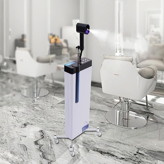 3-in-1 Nano Hair Steamer 1300W Hair Salon Nano Steamer Nanoscale Spray for Hair Care Hair Repair Floor Standing Hair Color Processor SPA Steamer with Wheels Salon Spa Equipment (White)