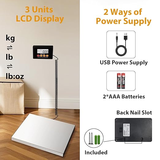 Digital Postal Scale440lb x 10g Accuracy Shipping ScaleStainless Steel PlatformsHeavy Duty Scale with LCD/Hold/Tare FunctionsPostage Scale for PackagesLuggage ScaleBattery&ampUSB Included