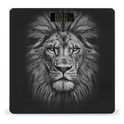 Black and White Lion Head Bathroom Scale Automatic Power On/Off Body Scales LCD Backlight Display Square Digital Scale Rounded Corners Bathroom Scales for Home Bedrooms