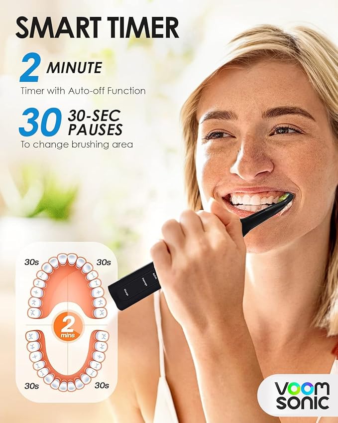 Voom Sonic Pro 5 Electric Toothbrush for Adults - Ultrasonic Electric Toothbrushes with Replacment Brush Head Dentist Recommended Power Sonic Toothbrush with 5 Modes