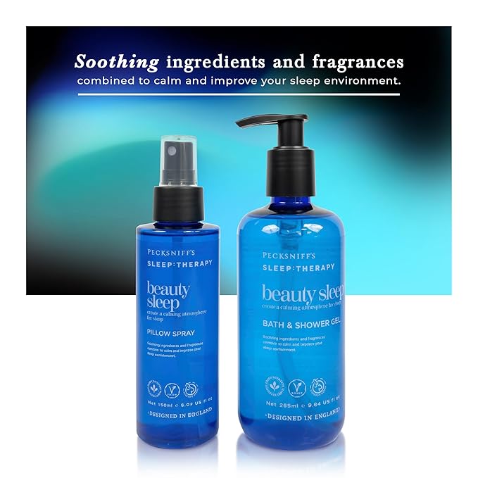 Pecksniff's Sleep Therapy Duo Gift Set – Beauty Sleep Bath &amp Shower Gel 300 ml &amp Pillow Spray 100 ml – Relaxing Aromatherapy for Restful Nights