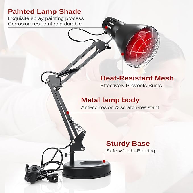 Infrared Red Light Therapy with Sturdy Base Infrared Heat Lamp Device with 150W Bulb Adjustable Near Infrared Light Heat Lamp Set for Body Neck Shoulder Joints Back Pain Relief