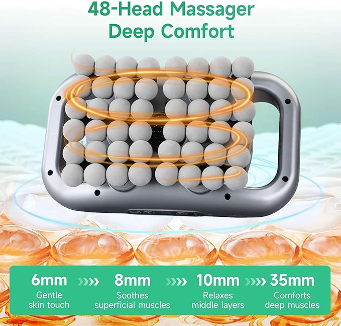 48-Head Deep Tissue Massage Gun Percussion Muscle Massager with 9 Modes &amp Adjustable Intensity Quiet Full-Body Relaxation for Back Shoulders Legs Feet Home Gym Office Use